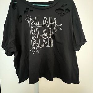 Black Distressed Crop Graphic Tee